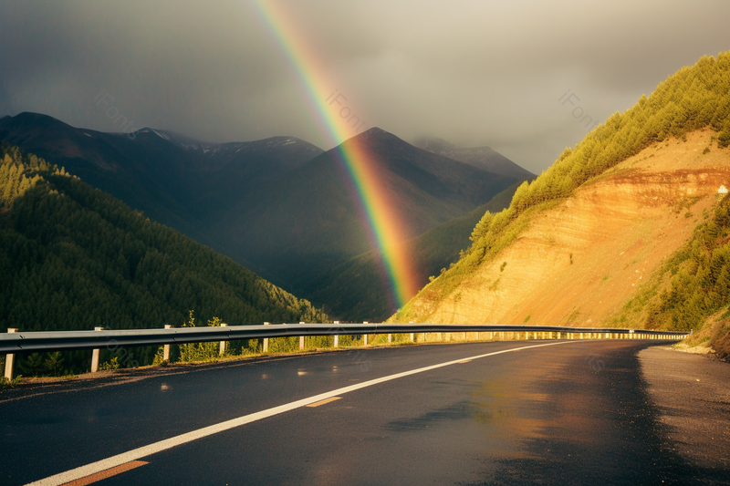 唯美彩虹风光汽车弯曲道路,高清,摄影图,摄影图片,图片大全,摄影图免费下载